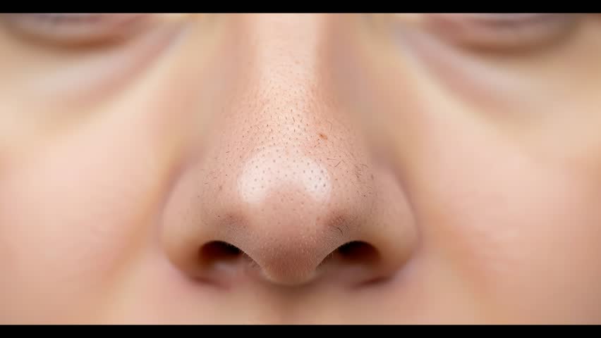 Close-Up of Woman’s Nose with Blackheads and Skin Pores – Dermatology and Cosmetology Concept in High-Quality 4K Video
