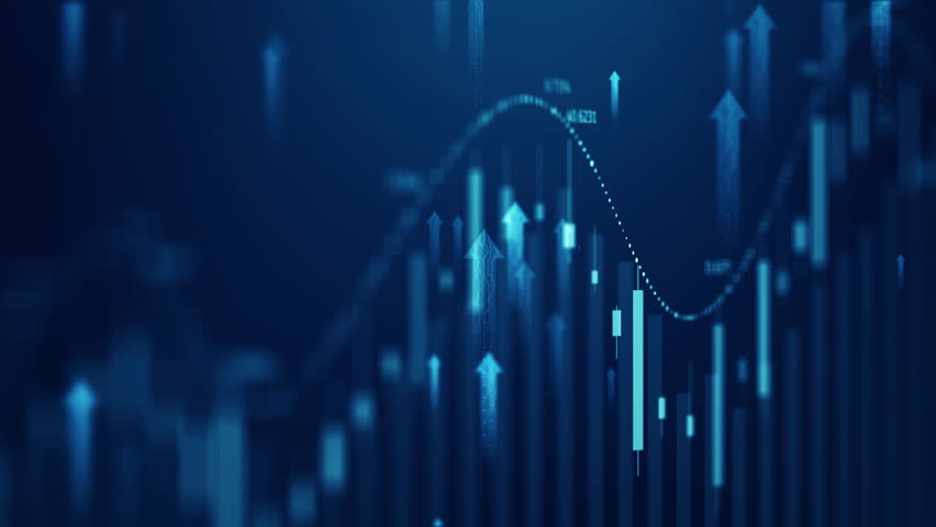 Futuristic digital growth concept with glowing arrows and financial graph, symbolizing innovation, technology, and business success.