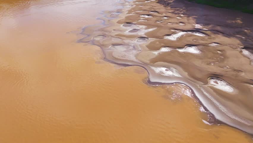 Tambopata River Sandbanks and Shoreline Patterns in Peru, Aerial Shot
