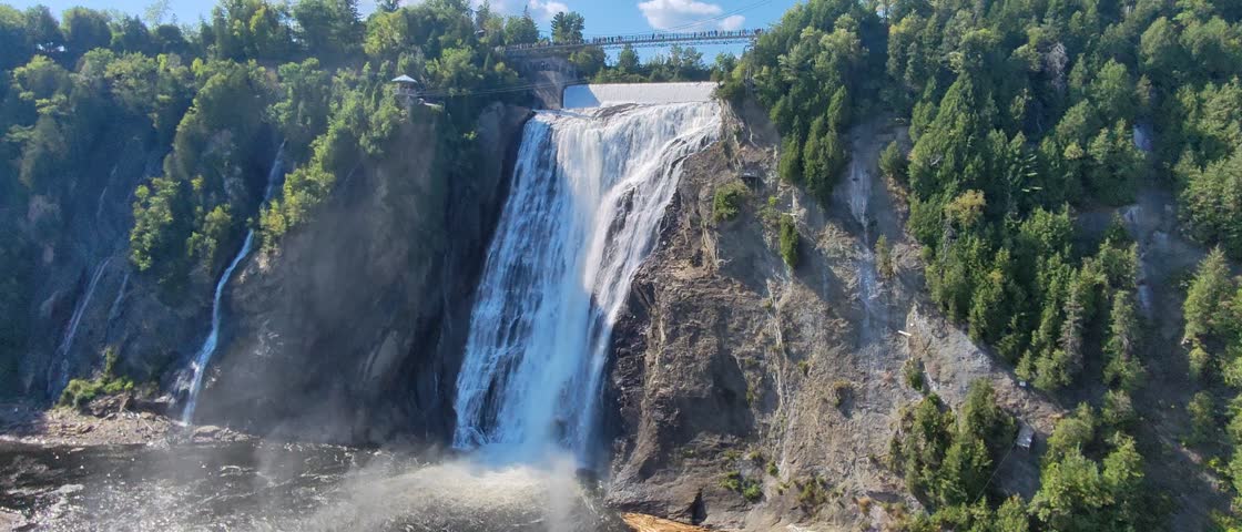 Stunning aerial view of Montmorency Falls, Quebec, Canada