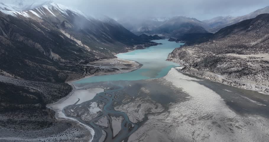 Aerial footage of beautiful landscape in Tibet, China