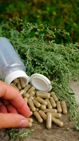 sagebrush tincture and supplements. Selective focus.