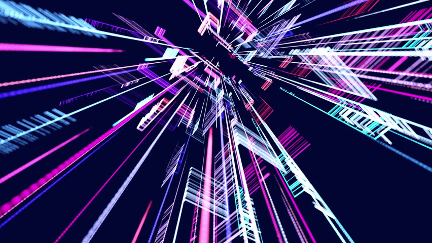 vj loop abstract sci-fi bg glow particles form lines. Hi-tech info technology. Lines form hologram information blocks, ai construction light grid, info concept lines and nodes. Big data.