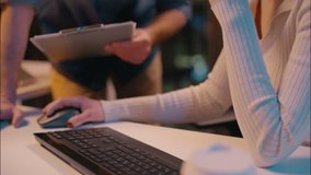 Business woman man cooperation in night evening office overtime working businesswoman businessman co-workers mentor employee teamwork online trading computer discussing project brainstorm technology - Powered by Shutterstock - Get 15% off with code: PIKWIZARD15