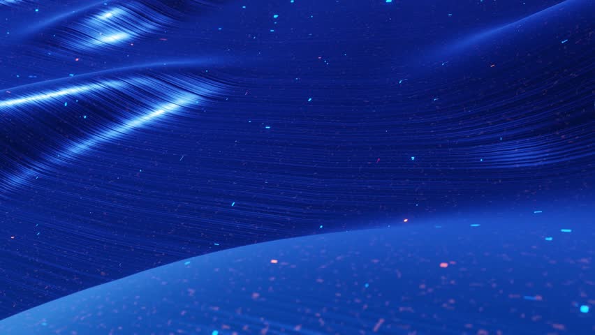 Looped background, waves move on glossy surface like landscape made of liquid blue wax with sparkles. Stylish abstract blue surface as fantastical festive bg. Beautiful soft bg with smooth animatin 4k