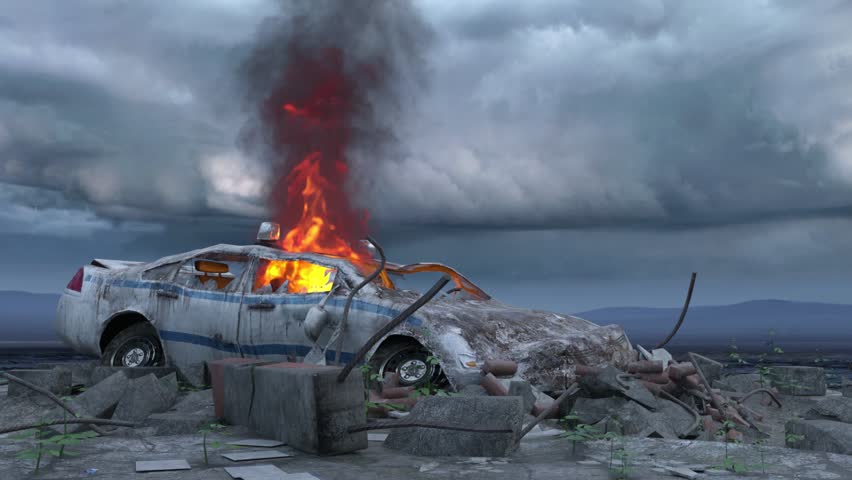 3D rendering of the city scenery under attack