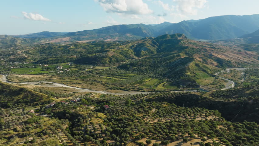 Overview of the Rural Hinterland Hills of Calabria in the Middle of the Torrent