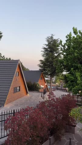 an A-frame cottage at Jacob Neve Ativ, a holiday resort in the Golan Heights, Israel. June 26, 2024