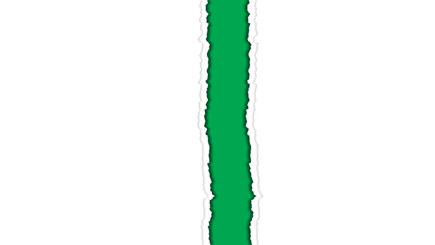 White and black torn paper edge stop motion transition animation with vertical tear and moving horizontally on green screen. 4K ripped paper animated perfect for transitions and video editing.