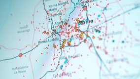 Rome public transport map on the screen with moving data points. Concept of city transport, urban mobility, passenger flow, digital navigation and modern smart city planning - Powered by Shutterstock - Get 15% off with code: PIKWIZARD15