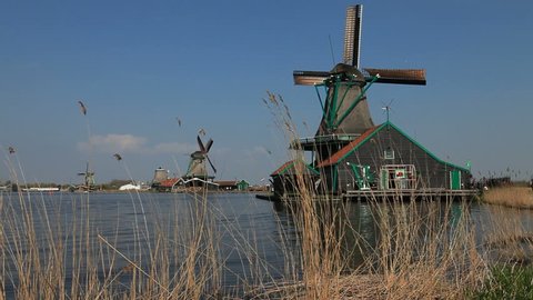 Windmills in Zaanse Schans near Amsterdam, Netherlands.