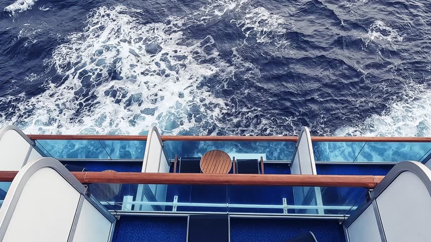Balcony on luxury cruise ship, view on deep ocean 