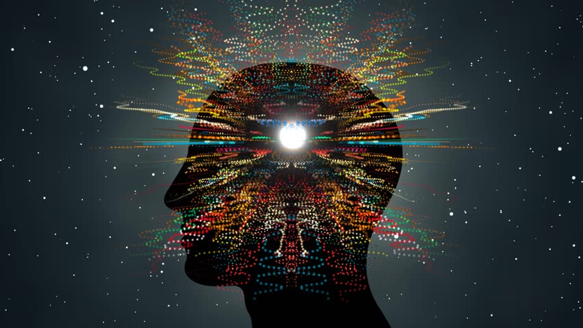 Silhouette of a Person's Head with Particle Effects
