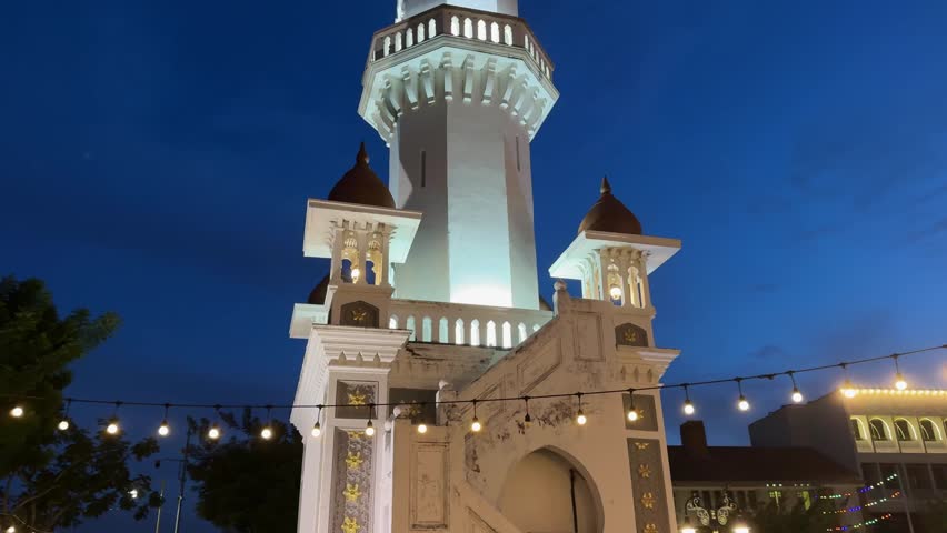 Unusual minaret of Kapitan Keling Mosque in George town on Penang island, Malaysia. Masjid Kapitan Keling.