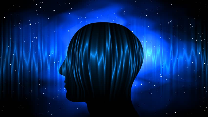 Silhouette of a person's head with frequency effect
