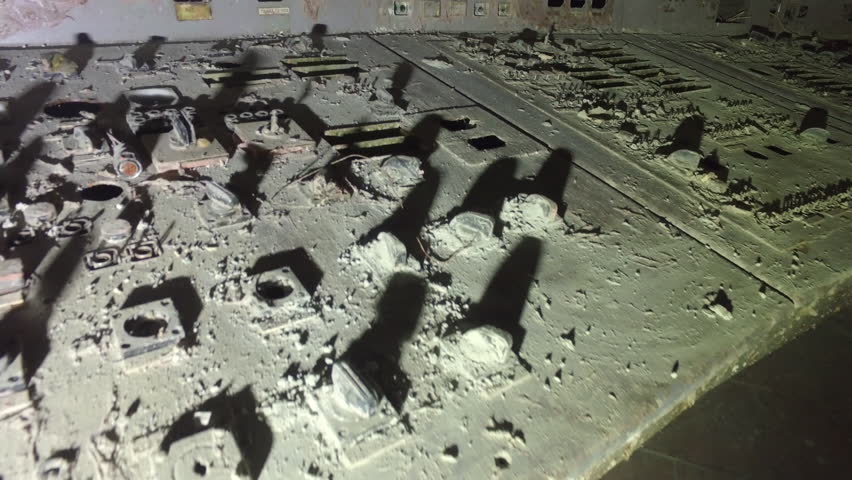 Inside Chernobyl Radioactive Ruins Control Room In Northern Ukraine. Close-up Shot