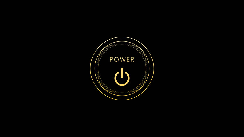 Power Button Press Animation with Glowing Ring and Power Symbol on Transparent Background, Futuristic Round UI Element for Apps, Games, Videos, or Presentations.