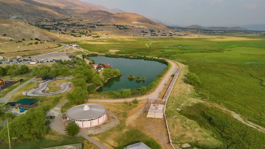 Aerial view of picnic area with lake view