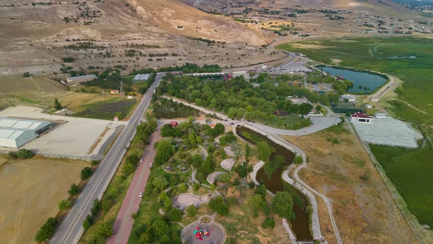 Aerial view of picnic area with lake view