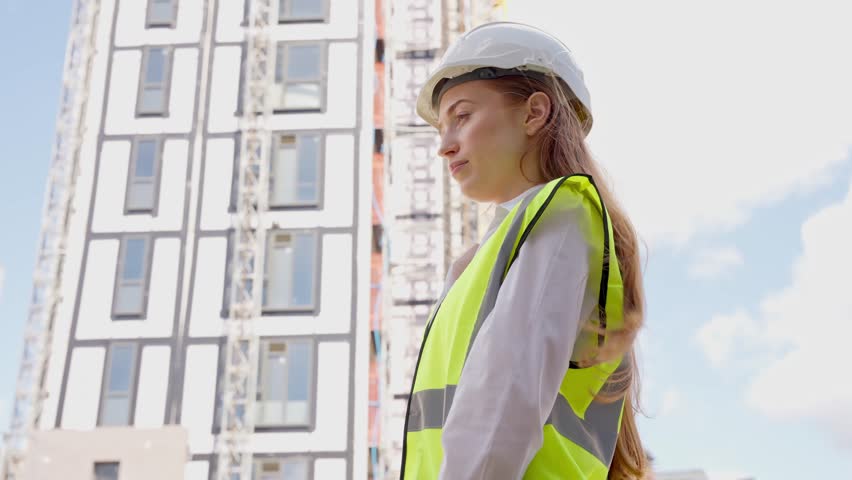 Construction worker directs team with megaphone on a busy site in the city during daylight hours - Powered by Shutterstock - Get 15% off with code: PIKWIZARD15