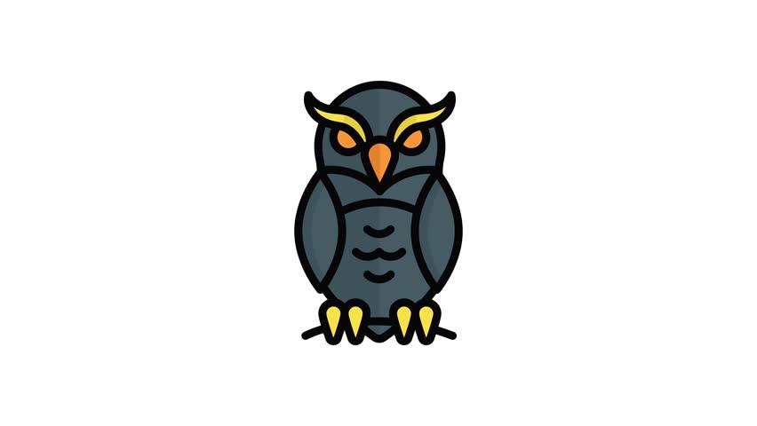 horror owl vector color line animated icon