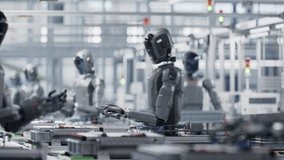 3D Animation: Industrial Automation AI Accelerated: Advanced Robot Working on Complex Detail in Industrial Environment. Autonomous AI Powered Humanoid Robots Work at Factory on Assembly Line.  - Powered by Shutterstock - Get 15% off with code: PIKWIZARD15