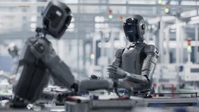 3D Animation: Industrial Automation AI Accelerated: Advanced Robot Working on Complex Detail in Industrial Environment. Autonomous AI Powered Humanoid Robots Work at Factory on Assembly Line.  - Powered by Shutterstock - Get 15% off with code: PIKWIZARD15