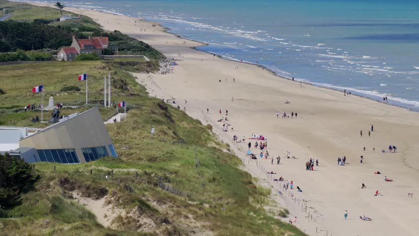 Aerial view of Utah Beach - D-Day Landing site in Normandy during WW2	