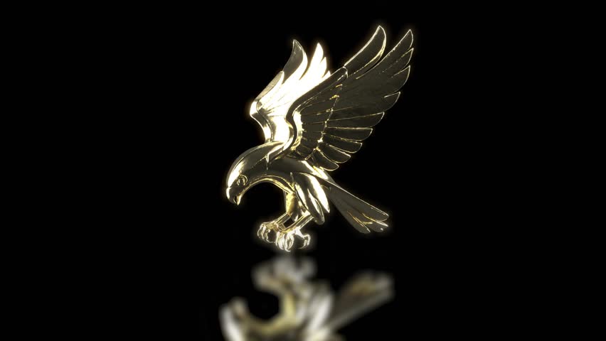 Golden falcon bird on black bg rotate endless 4k. 3D Illustration