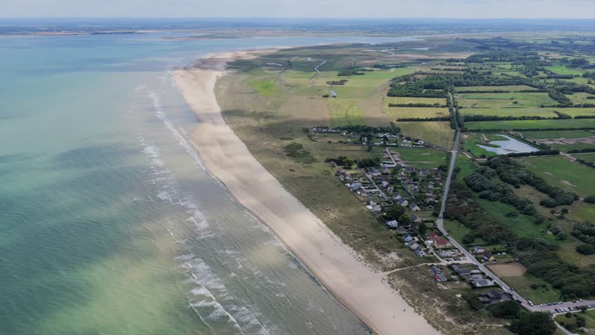 Aerial view of Utah Beach - D-Day Landing site in Normandy during WW2	
