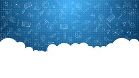 Blue chalkboard doodle back to school seamless pattern. Loop animation educational background with pencils, scissors and other school supplies. Frame with copy space. - Powered by Shutterstock - Get 15% off with code: PIKWIZARD15