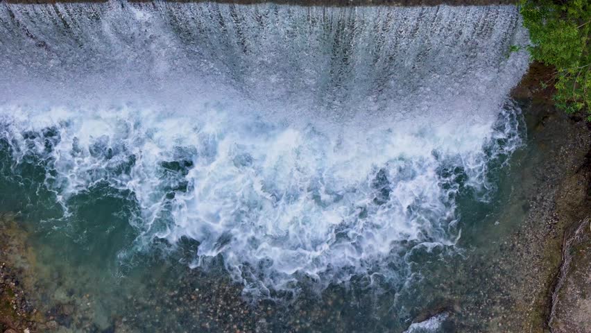 view of the small waterfall from above