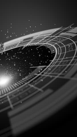 Abstract loop animation featuring a circular digital interface with shining space like particles, ideal for cosmic, Sci Fi, and tech projects.