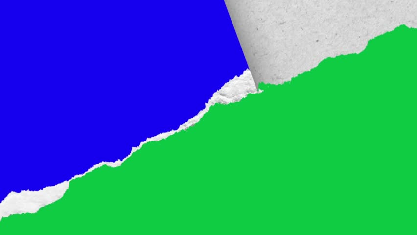 Torn paper diagonally, tear paper, rip paper transition animation effect green screen and blue screen background