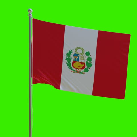 Peru Flag Waving in the Wind with Green Screen Background