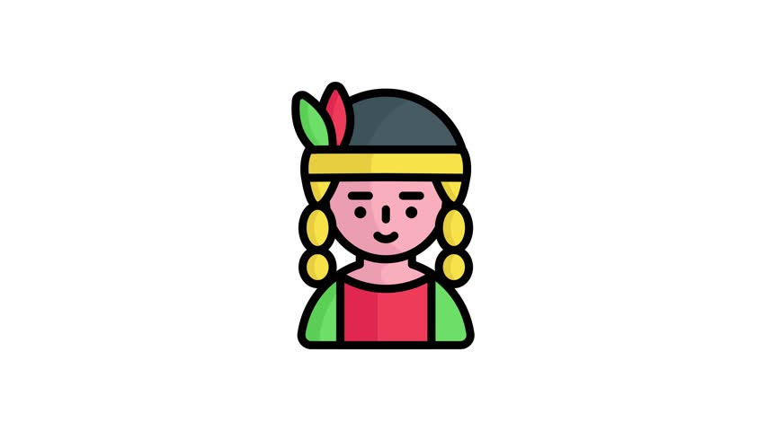 native American vector outline colored animated icon. Modern colored outline symbols. Collection of traditional elements.