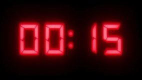 A glowing digital countdown clock starting from 15 seconds and ticking down to 0 in real-time. The display features a retro red LED style with scanline effect, creating a nostalgic tech vibe. - Powered by Shutterstock - Get 15% off with code: PIKWIZARD15