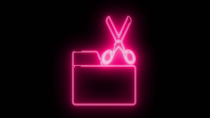 scissors icon and folder icon with neon effect