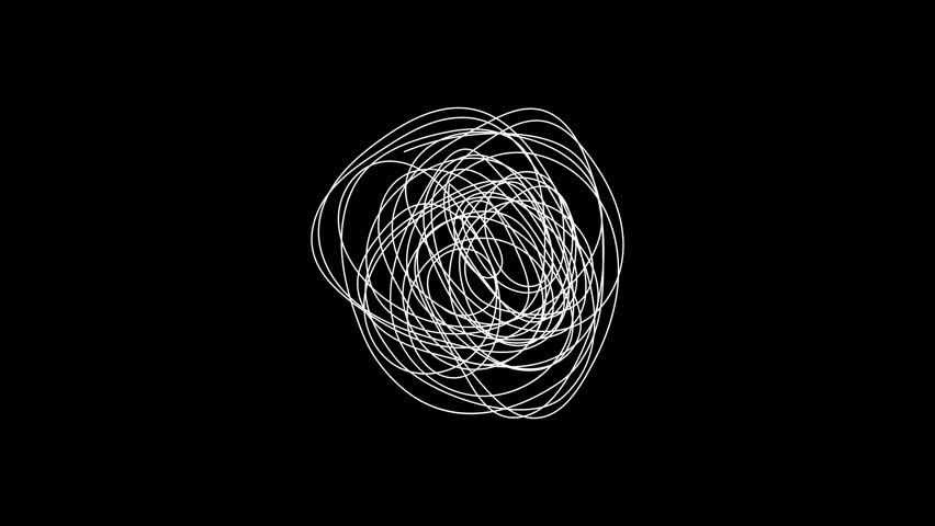Tangled knot seamless loop animation on black background symbolizing confused thoughts