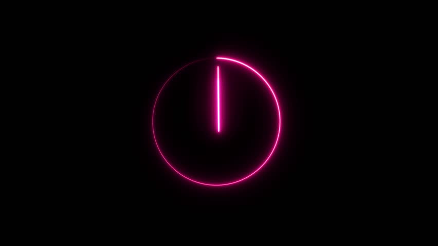 Clock icon neon glowing royal blue color animation. Analog and digital clock black background