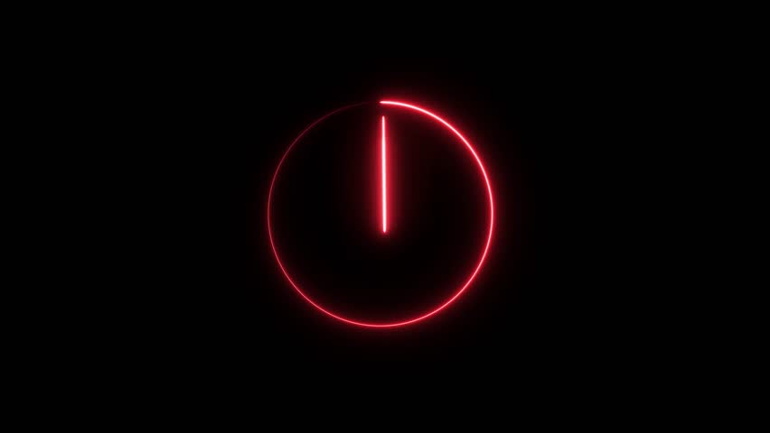 Clock icon neon glowing royal blue color animation. Analog and digital clock black background