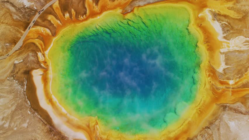 Scenic aerial and landscape views of Yellowstone National Park, USA. Famous for geysers, hot springs, wildlife, rivers, and mountain scenery. A breathtaking natural wonder perfect for travel, tourism.