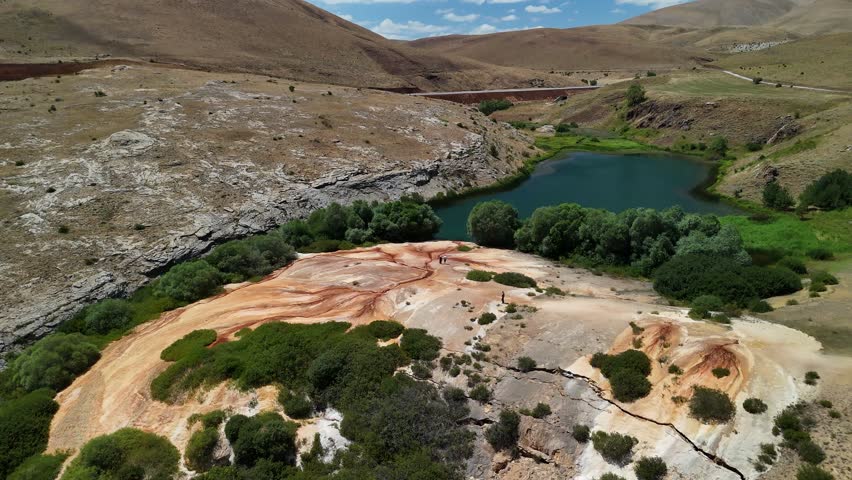 sulfurous water and the view of the lake from the air