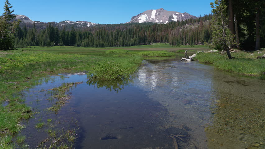 Lassen Volcanic National Park Lassen Peak and Kings Creek Meadow Time Lapse Tilt Up California USA