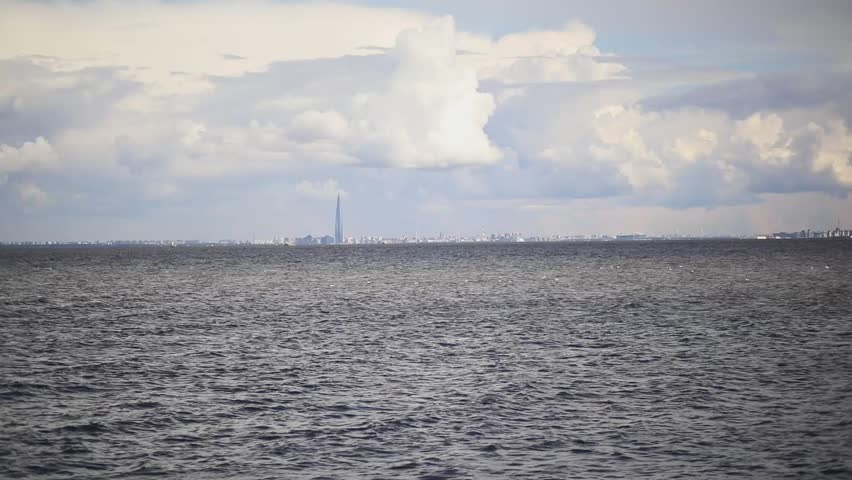 View of Lakhta Center skyline across the Gulf of Finland in Saint Petersburg