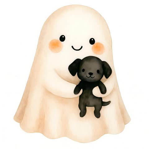 Cute Halloween Ghost Hugging Dog Animation, Kawaii Spooky Video Clip