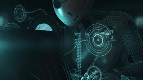 Robot using laptop with hologram, artificial intelligence at work - Powered by Shutterstock - Get 15% off with code: PIKWIZARD15