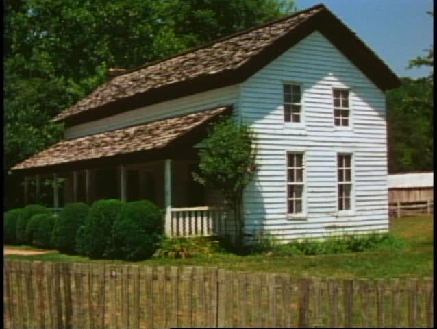 Great Smoky Mountains National Park, old white clapboard house, medium shot