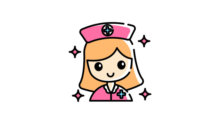 animation of Woman nurse icon is a cute cartoon in pink uniform suitable for medical graphics, healthcare websites, and nurse related designs in vector format.