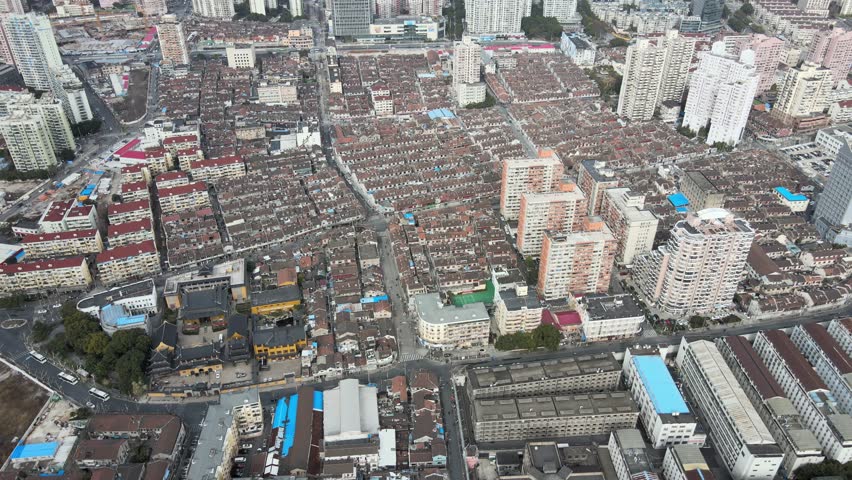 Aerial View of Shikumen Houses in the Old Town of Shanghai, China